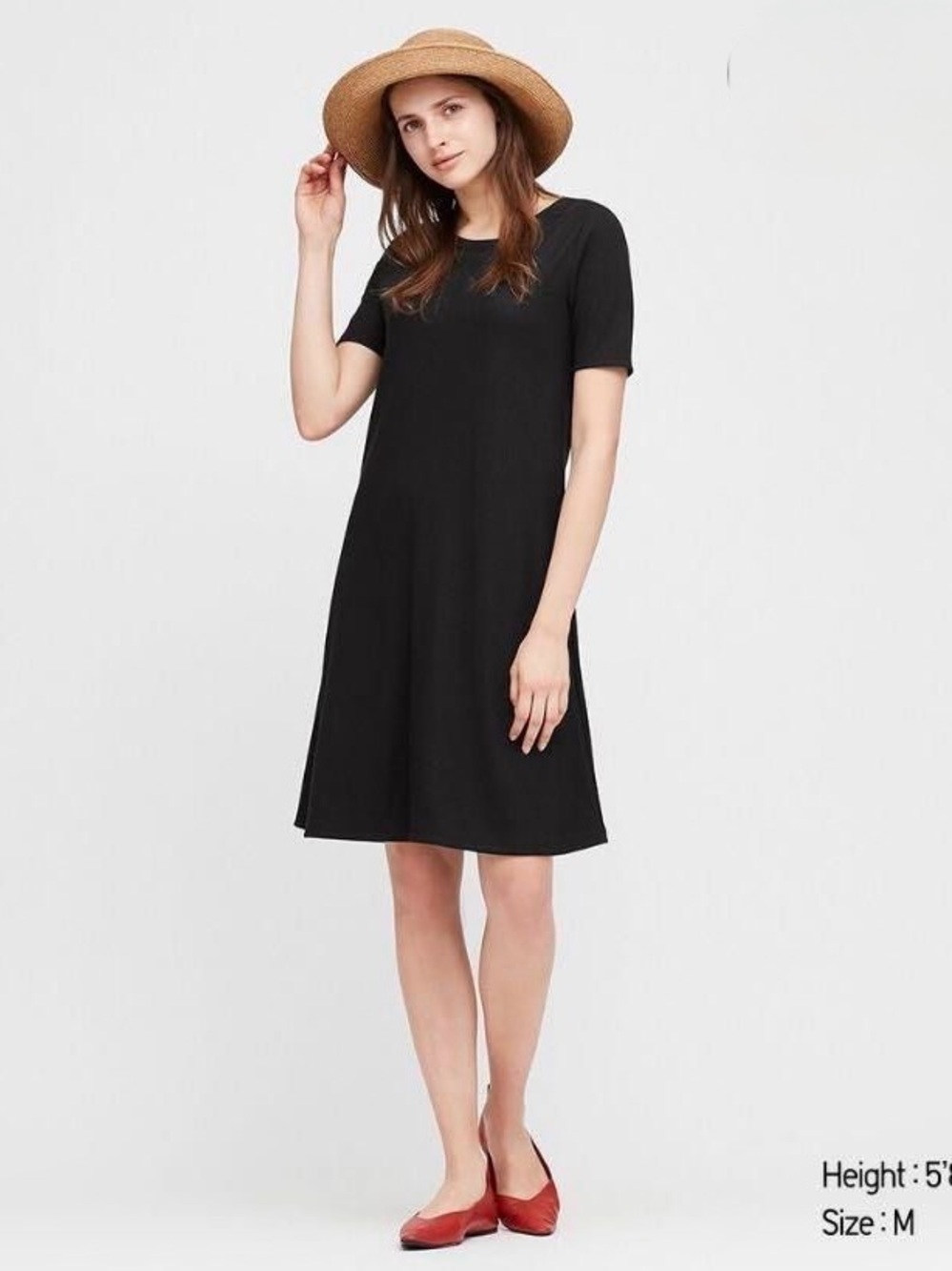 NWT/ Uniqlo Black Ribbed Crew Neck Short-Sleeve Midi A-Line Dress Small